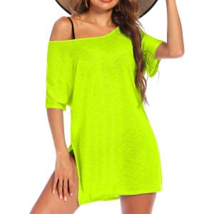 image:imageEkouaer Womens Swimsuit Beach Cover Up Short Sleeve Cover Ups for Swimwear Bathing Suit Coverups SXXXLFluorescence Yellow