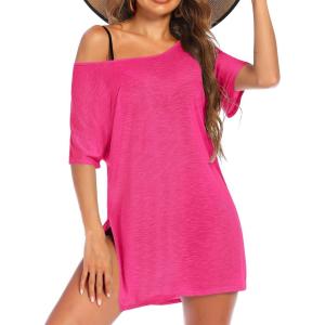 image:imageEkouaer Womens Swimsuit Beach Cover Up Short Sleeve Cover Ups for Swimwear Bathing Suit Coverups SXXXLHot Pink