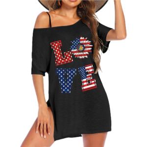 image:imageEkouaer Womens Swimsuit Beach Cover Up Short Sleeve Cover Ups for Swimwear Bathing Suit Coverups SXXXLNational Flag Print