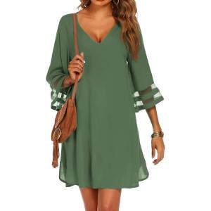 image:imageEkouaer Womens Swimsuit Cover Up 34 Bell Sleeve Beachwear Coverups Deep VNeck Bikini Beach Dress S3XLC Army Green