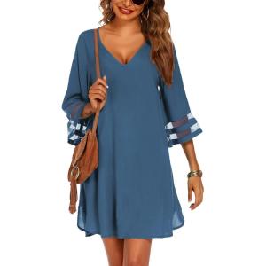 image:imageEkouaer Womens Swimsuit Cover Up 34 Bell Sleeve Beachwear Coverups Deep VNeck Bikini Beach Dress S3XLDeep Blue