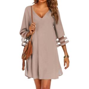 image:imageEkouaer Womens Swimsuit Cover Up 34 Bell Sleeve Beachwear Coverups Deep VNeck Bikini Beach Dress S3XLKhaki