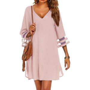 image:imageEkouaer Womens Swimsuit Cover Up 34 Bell Sleeve Beachwear Coverups Deep VNeck Bikini Beach Dress S3XLMisty Rose