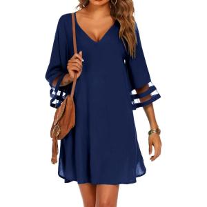 image:imageEkouaer Womens Swimsuit Cover Up 34 Bell Sleeve Beachwear Coverups Deep VNeck Bikini Beach Dress S3XLNavy Blue