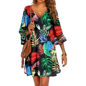 image:imageEkouaer Womens Swimsuit Cover Up 34 Bell Sleeve Beachwear Coverups Deep VNeck Bikini Beach Dress S3XLQ Pat3