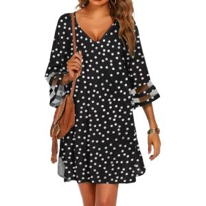 image:imageEkouaer Womens Swimsuit Cover Up 34 Bell Sleeve Beachwear Coverups Deep VNeck Bikini Beach Dress S3XLY White Dots