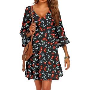 image:imageEkouaer Womens Swimsuit Cover Up 34 Bell Sleeve Beachwear Coverups Deep VNeck Bikini Beach Dress S3XLZ Black Cherry