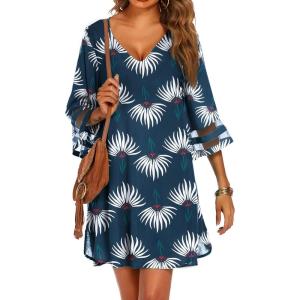 image:imageEkouaer Womens Swimsuit Cover Up 34 Bell Sleeve Beachwear Coverups Deep VNeck Bikini Beach Dress S3XLZ Dusty Blue Floral Print