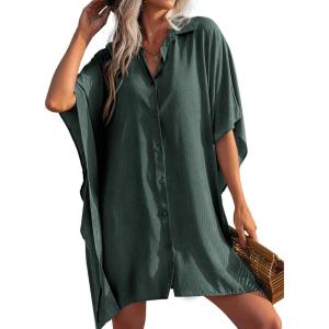 image:imageEkouaer Womens Swimsuit Cover Up 34 Sleeve Beachwear Bikini Coverups Button Down Oversized Cover Up Shirt S3XLArmy Green