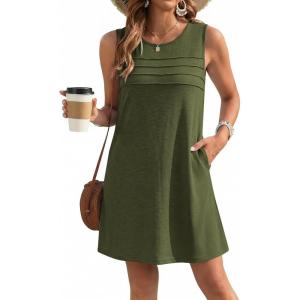 image:imageEkouaer Womens Swimsuit Cover Up Pleated Front Bathing Suit Coverups 2026 Casual Tank Beach Dress with Pockets S2XLArmy Green