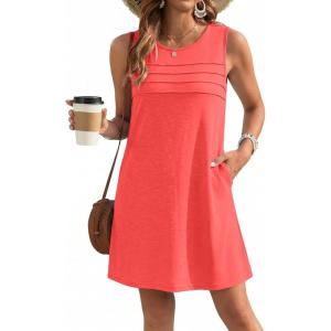 image:imageEkouaer Womens Swimsuit Cover Up Pleated Front Bathing Suit Coverups 2026 Casual Tank Beach Dress with Pockets S2XLOrange Pink