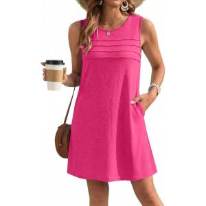 image:imageEkouaer Womens Swimsuit Cover Up Pleated Front Bathing Suit Coverups 2026 Casual Tank Beach Dress with Pockets S2XLRose Red