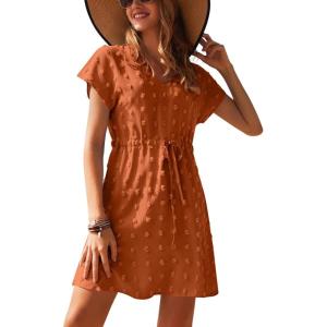 image:imageEkouaer Womens Swimsuit Cover Up Swiss Dots Chiffon Bikini Beachwear Flowy Pom Pom CoverupsAcaramel