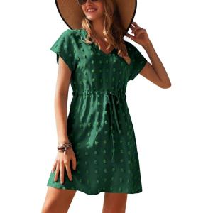 image:imageEkouaer Womens Swimsuit Cover Up Swiss Dots Chiffon Bikini Beachwear Flowy Pom Pom CoverupsAdark Green