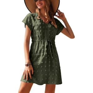 image:imageEkouaer Womens Swimsuit Cover Up Swiss Dots Chiffon Bikini Beachwear Flowy Pom Pom CoverupsAdeep Army Green
