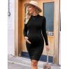image:imageEkouaer Maternity Dress Mock Turtleneck Pregnancy Dress Rib Knit Stretchy Bodycon Baby Shower DressBlack