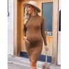 image:imageEkouaer Maternity Dress Mock Turtleneck Pregnancy Dress Rib Knit Stretchy Bodycon Baby Shower DressBrown