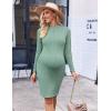 image:imageEkouaer Maternity Dress Mock Turtleneck Pregnancy Dress Rib Knit Stretchy Bodycon Baby Shower DressMint Green