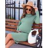 image:imageEkouaer Maternity Dress Mock Turtleneck Pregnancy Dress Rib Knit Stretchy Bodycon Baby Shower DressMint Green