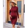 image:imageEkouaer Maternity Dress Mock Turtleneck Pregnancy Dress Rib Knit Stretchy Bodycon Baby Shower DressWine Red