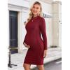 image:imageEkouaer Maternity Dress Mock Turtleneck Pregnancy Dress Rib Knit Stretchy Bodycon Baby Shower DressWine Red