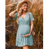 image:imageEkouaer Maternity Nursing Dress V Neck Short Sleeve Breastfeeding Dresses Ribbed Knit Pregnancy Clothes SXXLCeladon Green