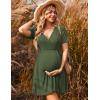 image:imageEkouaer Maternity Nursing Dress V Neck Short Sleeve Breastfeeding Dresses Ribbed Knit Pregnancy Clothes SXXLDark Green