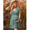 image:imageEkouaer Maternity Nursing Dress V Neck Short Sleeve Breastfeeding Dresses Ribbed Knit Pregnancy Clothes SXXLGreen