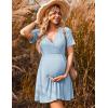image:imageEkouaer Maternity Nursing Dress V Neck Short Sleeve Breastfeeding Dresses Ribbed Knit Pregnancy Clothes SXXLLake Blue