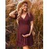 image:imageEkouaer Maternity Nursing Dress V Neck Short Sleeve Breastfeeding Dresses Ribbed Knit Pregnancy Clothes SXXLMaroon