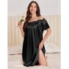image:imageEkouaer Satin Nightgowns for Women 2 Pack Silk Nightgown Pleated Loose Night Shirts Short Sleeve Sleep ShirtsBlue GreenBlack