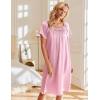 image:imageEkouaer Satin Nightgowns for Women 2 Pack Silk Nightgown Pleated Loose Night Shirts Short Sleeve Sleep ShirtsBlue GreenDark Pink