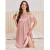 image:imageEkouaer Satin Nightgowns for Women 2 Pack Silk Nightgown Pleated Loose Night Shirts Short Sleeve Sleep ShirtsPinkBlack
