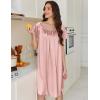 image:imageEkouaer Satin Nightgowns for Women 2 Pack Silk Nightgown Pleated Loose Night Shirts Short Sleeve Sleep ShirtsPinkBlue Green