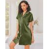 image:imageEkouaer Silk Nightgowns for Women Button Down Nightshirts Short Sleeve Sleepshirts Sexy Nightdress Satin SleepwearArmy Green