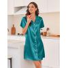 image:imageEkouaer Silk Nightgowns for Women Button Down Nightshirts Short Sleeve Sleepshirts Sexy Nightdress Satin SleepwearBlue Green