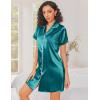 image:imageEkouaer Silk Nightgowns for Women Button Down Nightshirts Short Sleeve Sleepshirts Sexy Nightdress Satin SleepwearBlue Green