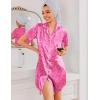 image:imageEkouaer Silk Nightgowns for Women Button Down Nightshirts Short Sleeve Sleepshirts Sexy Nightdress Satin SleepwearHot Pink Leopard