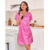 image:imageEkouaer Silk Nightgowns for Women Button Down Nightshirts Short Sleeve Sleepshirts Sexy Nightdress Satin SleepwearHot Pink Leopard