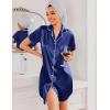 image:imageEkouaer Silk Nightgowns for Women Button Down Nightshirts Short Sleeve Sleepshirts Sexy Nightdress Satin SleepwearNavy Blue