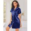 image:imageEkouaer Silk Nightgowns for Women Button Down Nightshirts Short Sleeve Sleepshirts Sexy Nightdress Satin SleepwearNavy Blue