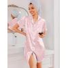 image:imageEkouaer Silk Nightgowns for Women Button Down Nightshirts Short Sleeve Sleepshirts Sexy Nightdress Satin SleepwearPink Leopard