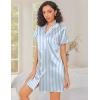 image:imageEkouaer Silk Nightgowns for Women Button Down Nightshirts Short Sleeve Sleepshirts Sexy Nightdress Satin SleepwearStriped Blue
