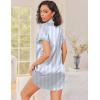 image:imageEkouaer Silk Nightgowns for Women Button Down Nightshirts Short Sleeve Sleepshirts Sexy Nightdress Satin SleepwearStriped Blue