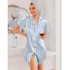 image:imageEkouaer Silk Nightgowns for Women Button Down Nightshirts Short Sleeve Sleepshirts Sexy Nightdress Satin SleepwearStriped Blue