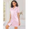 image:imageEkouaer Silk Nightgowns for Women Button Down Nightshirts Short Sleeve Sleepshirts Sexy Nightdress Satin SleepwearStriped Pink