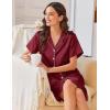 image:imageEkouaer Silk Nightgowns for Women Button Down Nightshirts Short Sleeve Sleepshirts Sexy Nightdress Satin SleepwearWine Red