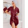 image:imageEkouaer Silk Nightgowns for Women Button Down Nightshirts Short Sleeve Sleepshirts Sexy Nightdress Satin SleepwearWine Red