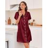 image:imageEkouaer Silk Nightgowns for Women Button Down Nightshirts Short Sleeve Sleepshirts Sexy Nightdress Satin SleepwearWine Red