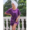 image:imageEkouaer Silk Sleep Shirts for Women Satin Nightshirt Tshirt Nightgown Sleepwear Shirt Dress With Chest Pocket S2XLBright Purple